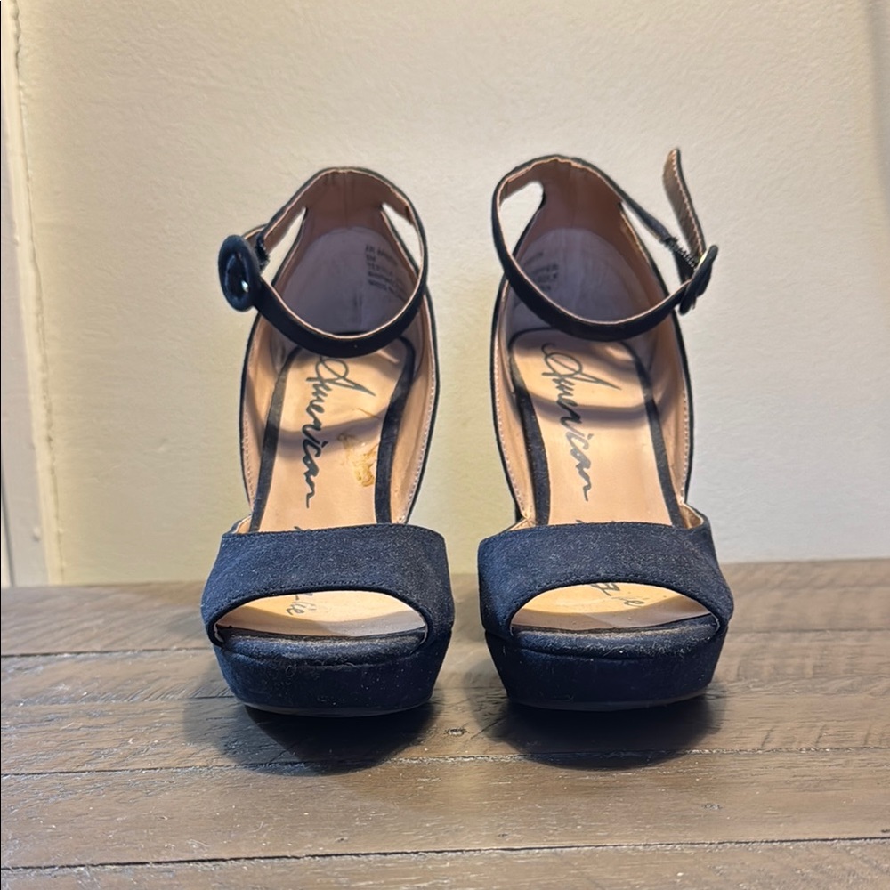 Navy blue Open-Toe block Heels with straps
